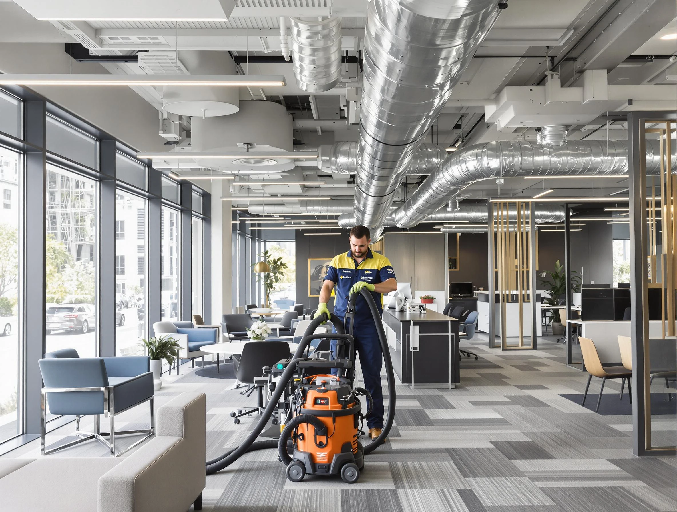 Marshall Air Duct Cleaning team performing thorough commercial duct cleaning at a Marshall business center